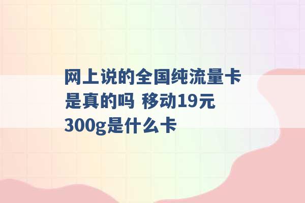 网上说的全国纯流量卡是真的吗 移动19元300g是什么卡 -第1张图片-电信联通移动号卡网