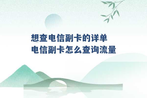 想查电信副卡的详单 电信副卡怎么查询流量 -第1张图片-电信联通移动号卡网