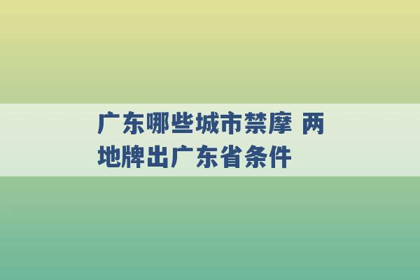 广东哪些城市禁摩 两地牌出广东省条件 -第1张图片-电信联通移动号卡网