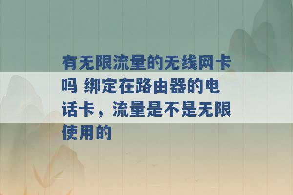 有无限流量的无线网卡吗 绑定在路由器的电话卡，流量是不是无限使用的 -第1张图片-电信联通移动号卡网