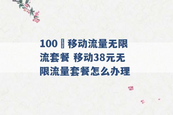 100 移动流量无限流套餐 移动38元无限流量套餐怎么办理 -第1张图片-电信联通移动号卡网