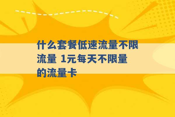 什么套餐低速流量不限流量 1元每天不限量的流量卡 -第1张图片-电信联通移动号卡网