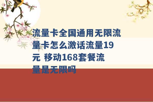 流量卡全国通用无限流量卡怎么激话流量19元 移动168套餐流量是无限吗 -第1张图片-电信联通移动号卡网