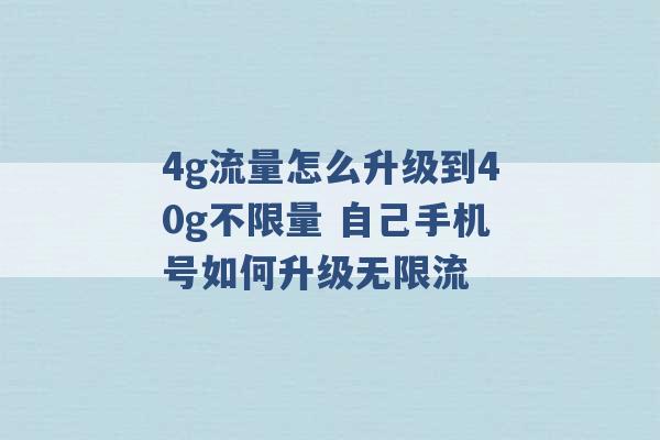 4g流量怎么升级到40g不限量 自己手机号如何升级无限流 -第1张图片-电信联通移动号卡网