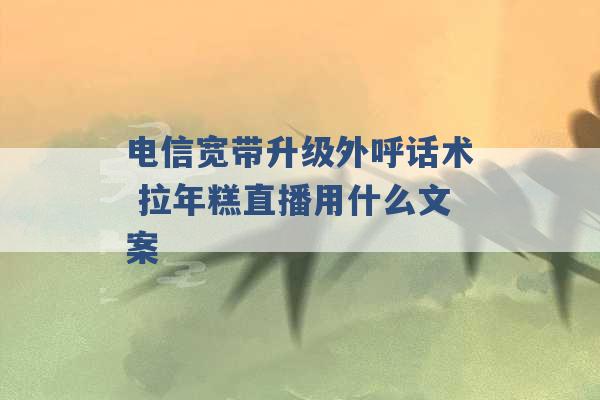 电信宽带升级外呼话术 拉年糕直播用什么文案 -第1张图片-电信联通移动号卡网