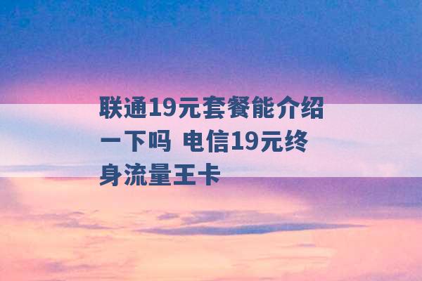 联通19元套餐能介绍一下吗 电信19元终身流量王卡 -第1张图片-电信联通移动号卡网