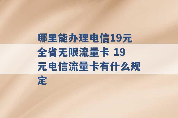 哪里能办理电信19元全省无限流量卡 19元电信流量卡有什么规定 -第1张图片-电信联通移动号卡网