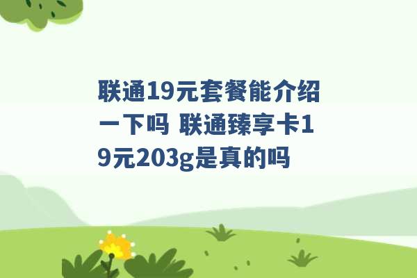 联通19元套餐能介绍一下吗 联通臻享卡19元203g是真的吗 -第1张图片-电信联通移动号卡网