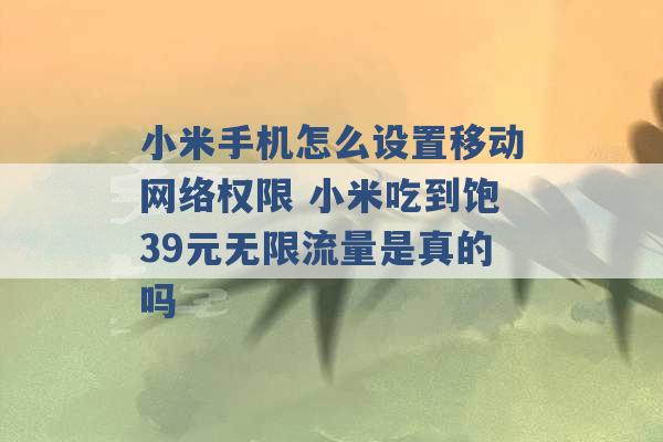 小米手机怎么设置移动网络权限 小米吃到饱39元无限流量是真的吗 -第1张图片-电信联通移动号卡网