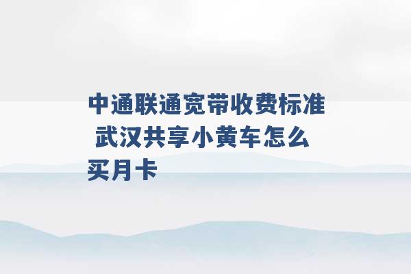 中通联通宽带收费标准 武汉共享小黄车怎么买月卡 -第1张图片-电信联通移动号卡网