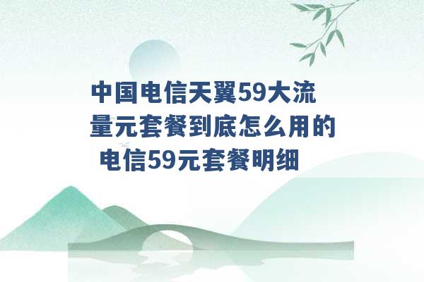 中国电信天翼59大流量元套餐到底怎么用的 电信59元套餐明细 -第1张图片-电信联通移动号卡网