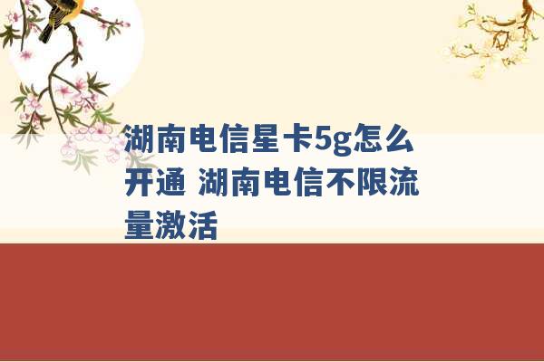 湖南电信星卡5g怎么开通 湖南电信不限流量激活 -第1张图片-电信联通移动号卡网