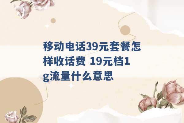 移动电话39元套餐怎样收话费 19元档1g流量什么意思 -第1张图片-电信联通移动号卡网