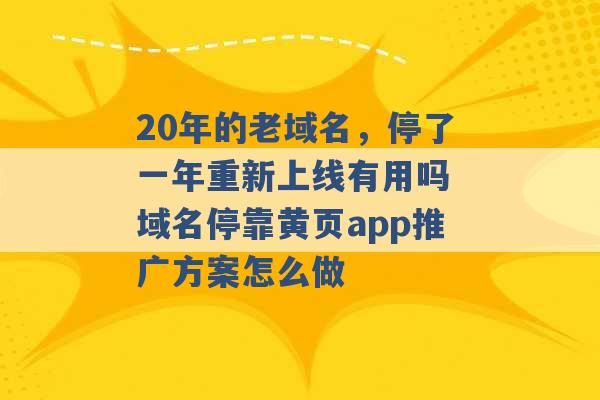 20年的老域名，停了一年重新上线有用吗 域名停靠黄页app推广方案怎么做 -第1张图片-电信联通移动号卡网