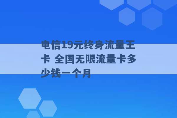 电信19元终身流量王卡 全国无限流量卡多少钱一个月 -第1张图片-电信联通移动号卡网