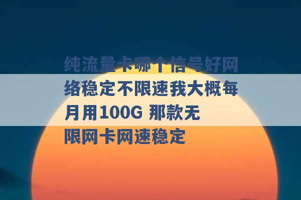 纯流量卡哪个信号好网络稳定不限速我大概每月用100G 那款无限网卡网速稳定 -第1张图片-电信联通移动号卡网