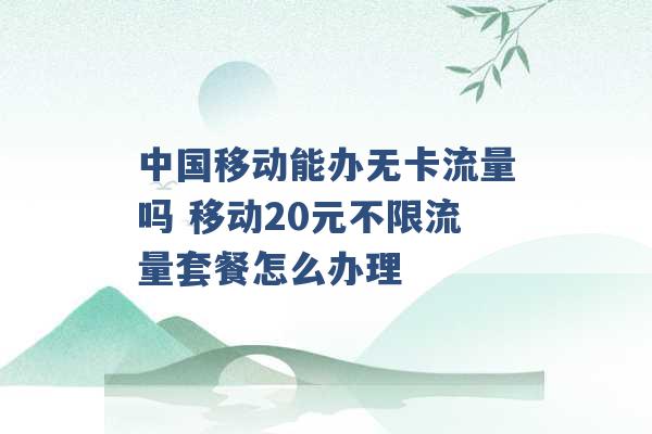 中国移动能办无卡流量吗 移动20元不限流量套餐怎么办理 -第1张图片-电信联通移动号卡网