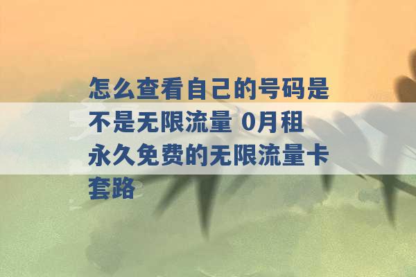 怎么查看自己的号码是不是无限流量 0月租永久免费的无限流量卡套路 -第1张图片-电信联通移动号卡网