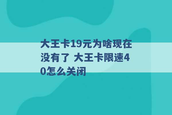 大王卡19元为啥现在没有了 大王卡限速40怎么关闭 -第1张图片-电信联通移动号卡网