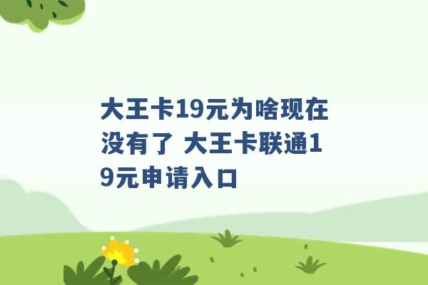 大王卡19元为啥现在没有了 大王卡联通19元申请入口 -第1张图片-电信联通移动号卡网