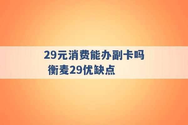 29元消费能办副卡吗 衡麦29优缺点 -第1张图片-电信联通移动号卡网