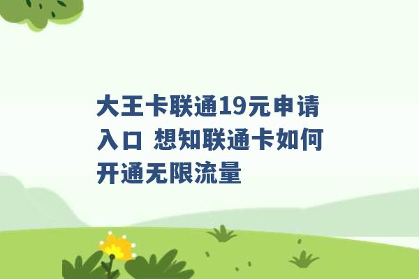 大王卡联通19元申请入口 想知联通卡如何开通无限流量 -第1张图片-电信联通移动号卡网