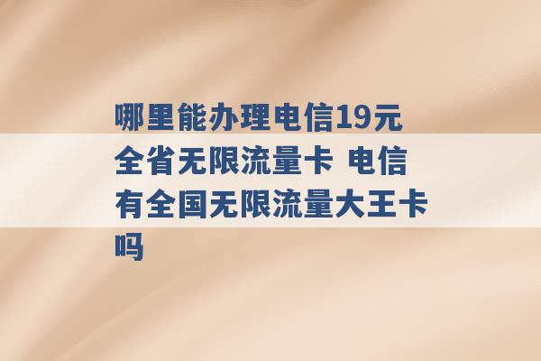 哪里能办理电信19元全省无限流量卡 电信有全国无限流量大王卡吗 -第1张图片-电信联通移动号卡网