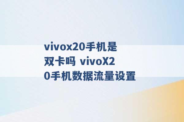 vivox20手机是双卡吗 vivoX20手机数据流量设置 -第1张图片-电信联通移动号卡网