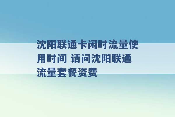 沈阳联通卡闲时流量使用时间 请问沈阳联通流量套餐资费 -第1张图片-电信联通移动号卡网