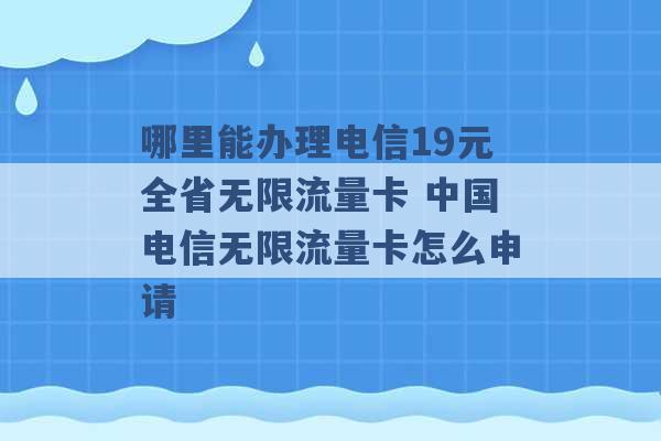 哪里能办理电信19元全省无限流量卡 中国电信无限流量卡怎么申请 -第1张图片-电信联通移动号卡网