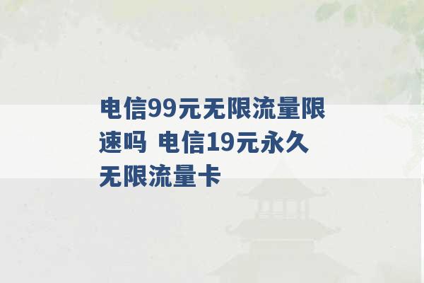 电信99元无限流量限速吗 电信19元永久无限流量卡 -第1张图片-电信联通移动号卡网