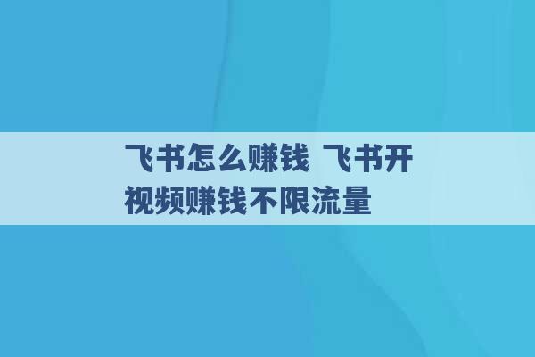 飞书怎么赚钱 飞书开视频赚钱不限流量 -第1张图片-电信联通移动号卡网