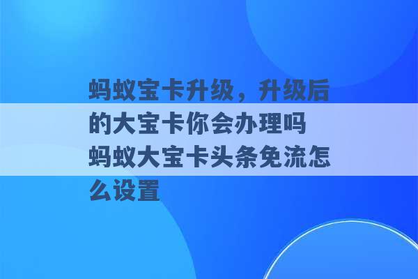 蚂蚁宝卡升级，升级后的大宝卡你会办理吗 蚂蚁大宝卡头条免流怎么设置 -第1张图片-电信联通移动号卡网