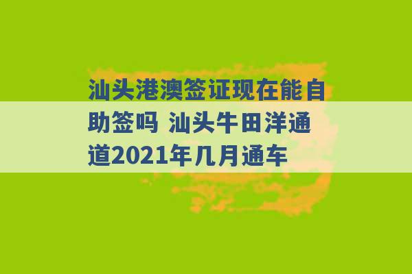 汕头港澳签证现在能自助签吗 汕头牛田洋通道2021年几月通车 -第1张图片-电信联通移动号卡网