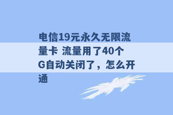 电信19元永久无限流量卡 流量用了40个G自动关闭了，怎么开通 -第1张图片-电信联通移动号卡网