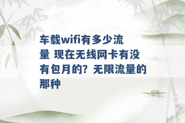 车载wifi有多少流量 现在无线网卡有没有包月的？无限流量的那种 -第1张图片-电信联通移动号卡网