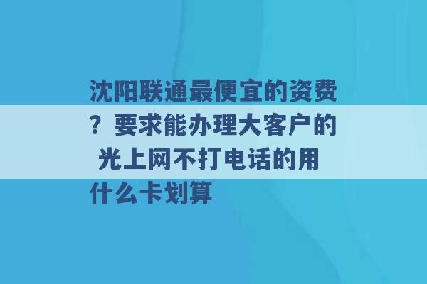 沈阳联通最便宜的资费？要求能办理大客户的 光上网不打电话的用什么卡划算 -第1张图片-电信联通移动号卡网