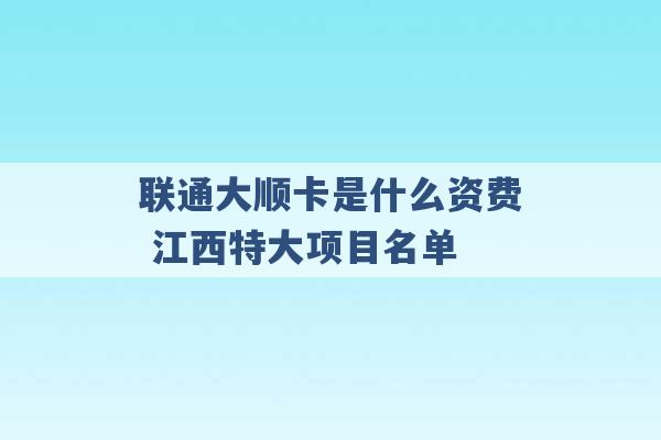 联通大顺卡是什么资费 江西特大项目名单 -第1张图片-电信联通移动号卡网