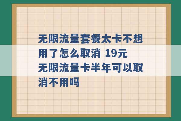 无限流量套餐太卡不想用了怎么取消 19元无限流量卡半年可以取消不用吗 -第1张图片-电信联通移动号卡网