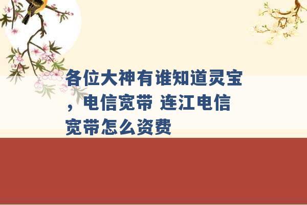 各位大神有谁知道灵宝，电信宽带 连江电信宽带怎么资费 -第1张图片-电信联通移动号卡网