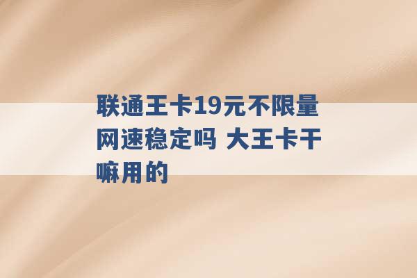 联通王卡19元不限量网速稳定吗 大王卡干嘛用的 -第1张图片-电信联通移动号卡网