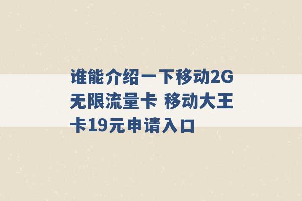 谁能介绍一下移动2G无限流量卡 移动大王卡19元申请入口 -第1张图片-电信联通移动号卡网