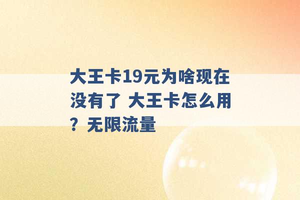 大王卡19元为啥现在没有了 大王卡怎么用？无限流量 -第1张图片-电信联通移动号卡网