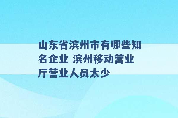 山东省滨州市有哪些知名企业 滨州移动营业厅营业人员太少 -第1张图片-电信联通移动号卡网