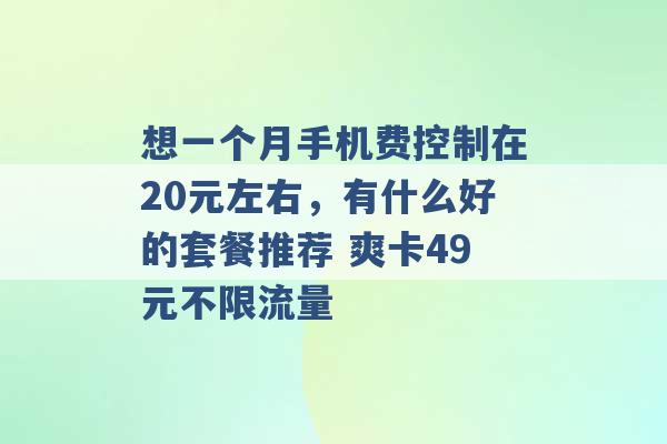 想一个月手机费控制在20元左右，有什么好的套餐推荐 爽卡49元不限流量 -第1张图片-电信联通移动号卡网