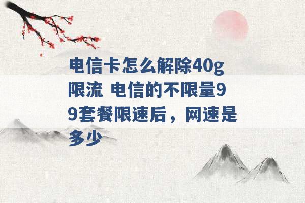 电信卡怎么解除40g限流 电信的不限量99套餐限速后，网速是多少 -第1张图片-电信联通移动号卡网