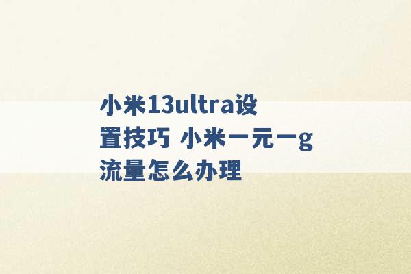 小米13ultra设置技巧 小米一元一g流量怎么办理 -第1张图片-电信联通移动号卡网