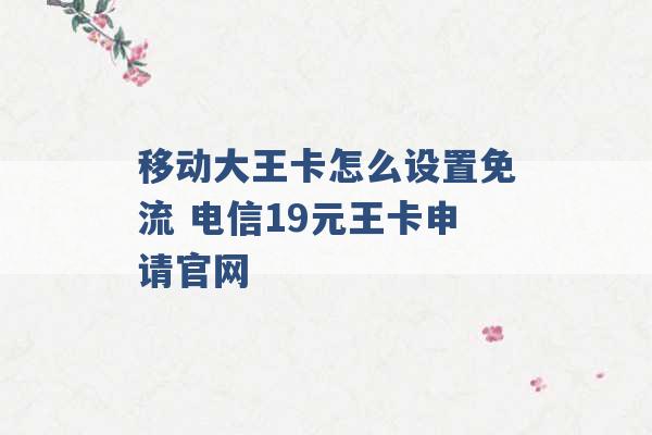 移动大王卡怎么设置免流 电信19元王卡申请官网 -第1张图片-电信联通移动号卡网