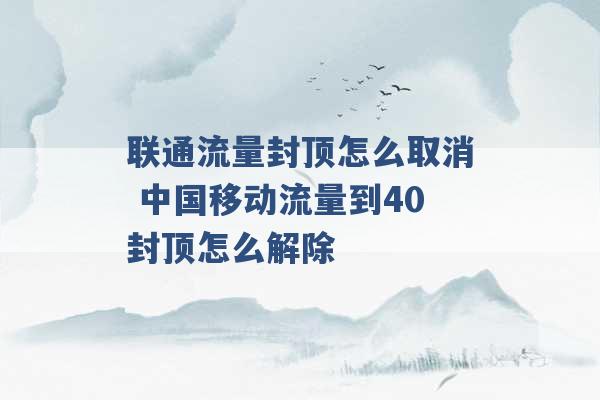 联通流量封顶怎么取消 中国移动流量到40封顶怎么解除 -第1张图片-电信联通移动号卡网