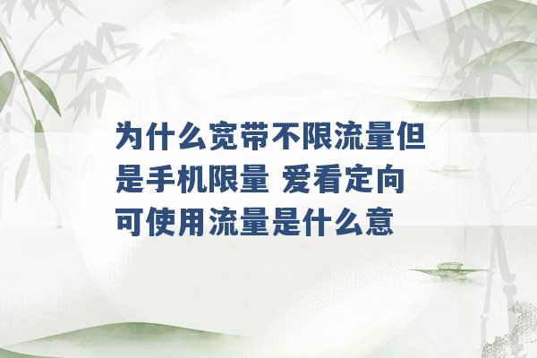 为什么宽带不限流量但是手机限量 爱看定向可使用流量是什么意 -第1张图片-电信联通移动号卡网